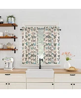 No. 918 Magdalena Butterfly Print Sheer Rod Pocket Kitchen Curtain Tier Pair