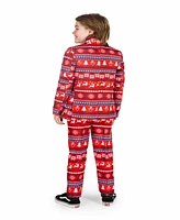 Suitmeister Little and Big Boys Christmas Nordic Pixel Red, 3 Piece Set