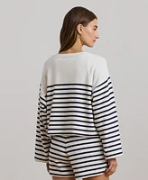 Lauren Ralph Women's Striped French Terry Cropped Sweatshirt