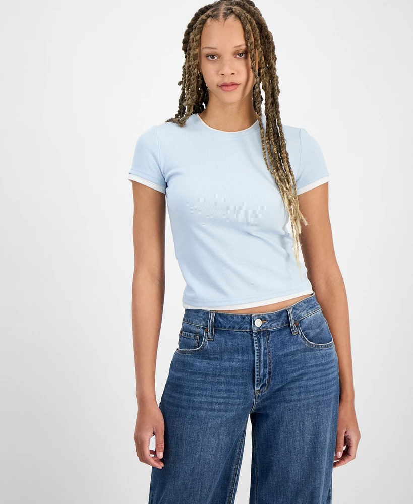 Hippie Rose Juniors' Ribbed Layered T-Shirt