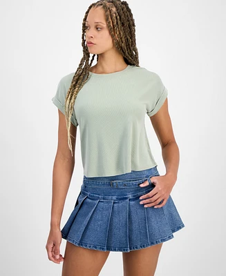 Hippie Rose Juniors' Cuffed Short-Sleeve Tee