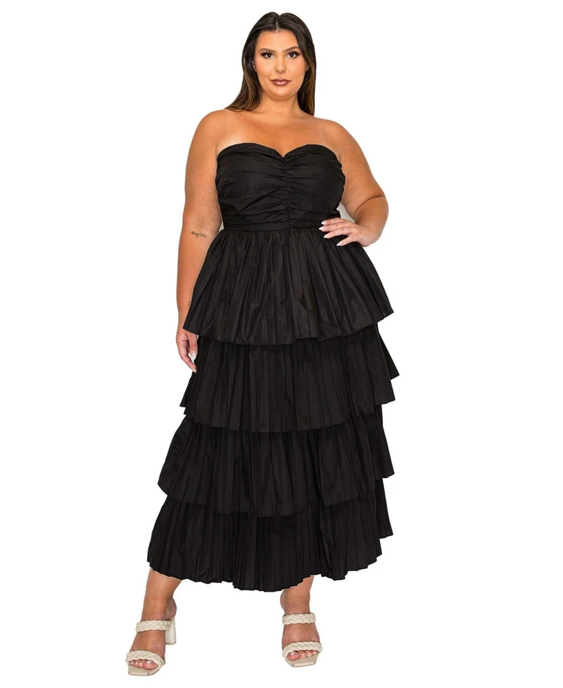 L I V D Plus Eleni Strapless Pleated Tiered Dress