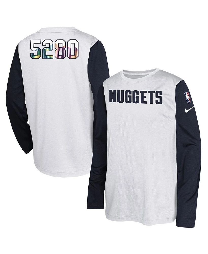 Nike Big Boys and Girls White Denver Nuggets 2024/25 City Edition Pregame Performance Long Sleeve Shooting T-Shirt