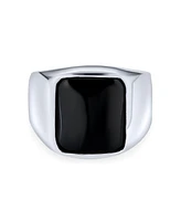 Bling Jewelry Classic Natural Black Onyx Rectangle Signet Ring Sterling