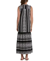 Elan Women's Cotton Embroidered Sleeveless Maxi Dress