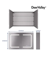 DeerValley Medicine Cabinets For Bathroom With Mirror, Wall Mounted Led Medicine Cabinet Organizer With Defogger, Dimmer, Bluetooth Speaker, Double Do