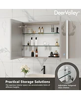 DeerValley Led Bathroom Mirror With Stepless Dimmable Wall Mirrors With Anti-Fog, Dimmer, Bluetooth Speaker, Double Doors,Memory Vanity Mirror With 3