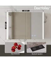 DeerValley Led Bathroom Mirror With Stepless Dimmable Wall Mirrors With Anti-Fog, Dimmer, Bluetooth Speaker, Double Doors,Memory Vanity Mirror With 3