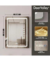 DeerValley 24'' W x 32'' H Anti-Fog Led Bathroom Mirror With Smart Dimmable And Time Mode Control Wall Mounted Vanity Mirror