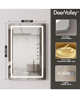 DeerValley 24'' W x 35'' H Anti-Fog Led Bathroom Mirror With Smart Dimmable And Time Mode Control Wall Mounted Vanity Mirror