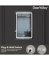 DeerValley 24'' W x 35'' H Anti-Fog Led Bathroom Mirror With Smart Dimmable And Time Mode Control Wall Mounted Vanity Mirror