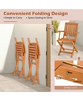 Gouun Patio Wood Folding Chair Set of 2 with Armrests and Slatted Seat