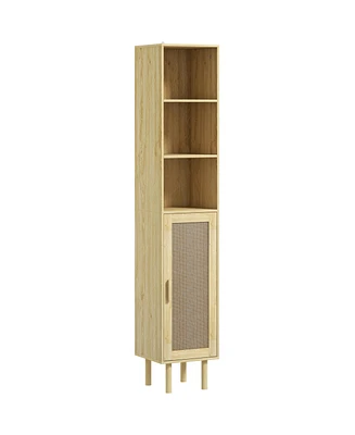 Homcom Tall Bathroom Storage Cabinet with Rat Doors,