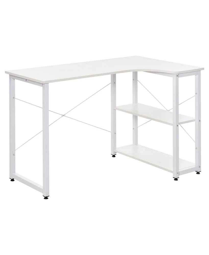 Homcom L-Shaped Computer Desk with 2 Side Shelves and Steel Frame