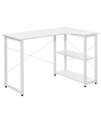 Homcom L-Shaped Computer Desk with 2 Side Shelves and Steel Frame