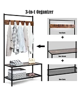 Costway 3 in 1 Industrial Coat Rack Shoe Bench Hall Tree Entryway Storage Shelf w/ Hooks