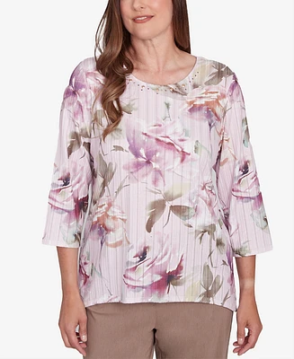 Alfred Dunner Women's Telluride Romantic Florals Textured Top