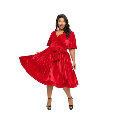 Unique Vintage Plus Size 1940s Velvet Flutter Sleeve Swing Dress