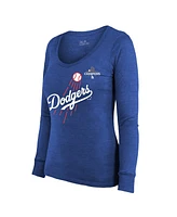 Majestic Women's Shohei Ohtani Royal Los Angeles Dodgers 2024 World Series Champions Name Number Tri-Blend Long Sleeve Scoop Neck T-Shirt