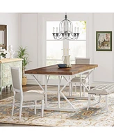 Tribesigns Farmhouse Dining Table for 6, 70.8'' Rectangular Wood Table, Rustic Kitchen with Heavy Duty Metal Legs, Room, Black