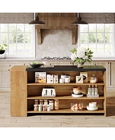 Tribesigns 55" Kitchen Island with Storage, Farmhouse 5-Tier Stationary Island Table with 5 Shelves, Wood Coffee Bar Table Storage Cabinet with Large
