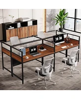 Tribesigns 94.48" Two-Person Office Desk with Privacy Panel, Long Computer Office Double Desk for 2 People