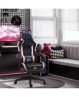 Homcom Cute Gaming Chair, Reclining Gamer Chair with Footrest,