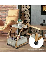 Gouun Modern 2-Tier Rolling End Table with Tray Top and Pull-Out Drawer