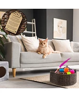 Casafield Cat Shaped Storage Basket - Natural, Large Water Hyacinth Pet Toy Bin Organizer