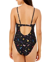 Salt + Cove Juniors' Printed Lace-Up Scoop-Neck One-Piece Swimsuit, Exclusively at Macy's