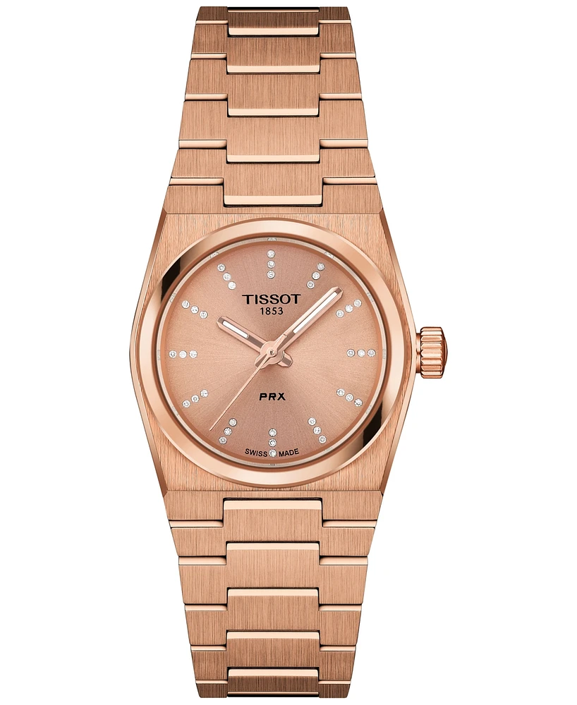 Tissot Women's Swiss Prx Diamond (1/20 ct. t.w.) Rose Gold-Tone Stainless Steel Bracelet Watch 25mm