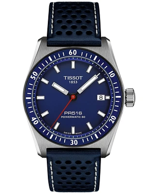 Tissot Men's Swiss Automatic PR516 Powermatic 80 Blue Perforated Leather Strap Watch 38mm