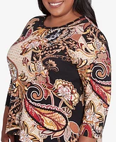 Alfred Dunner Plus Braided Neck Paisley Top