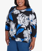 Alfred Dunner Plus Brushstroke Print Crew Neck Top