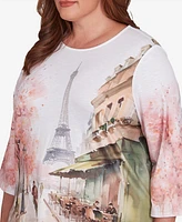 Alfred Dunner Plus Coming Up Roses Paris Scenic Crew Neck Top