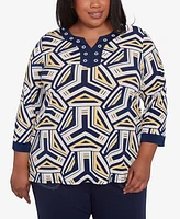 Alfred Dunner Plus Block Island Geometric Grommet Trim Top