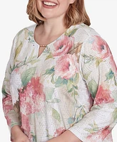 Alfred Dunner Plus Coming Up Roses Hydrangea Beaded Split Neck Top