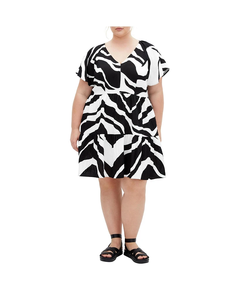 City Chic Plus Frill Mini Print Dress