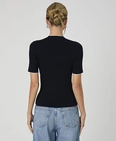 French Connection Women's Mozza Short-Sleeve Contrast-Trim Cotton Sweater Top