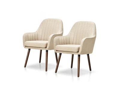 Slickblue Set of 2 Retro Grey Linen Upholstered Accent Chair with Stylish Wood Legs