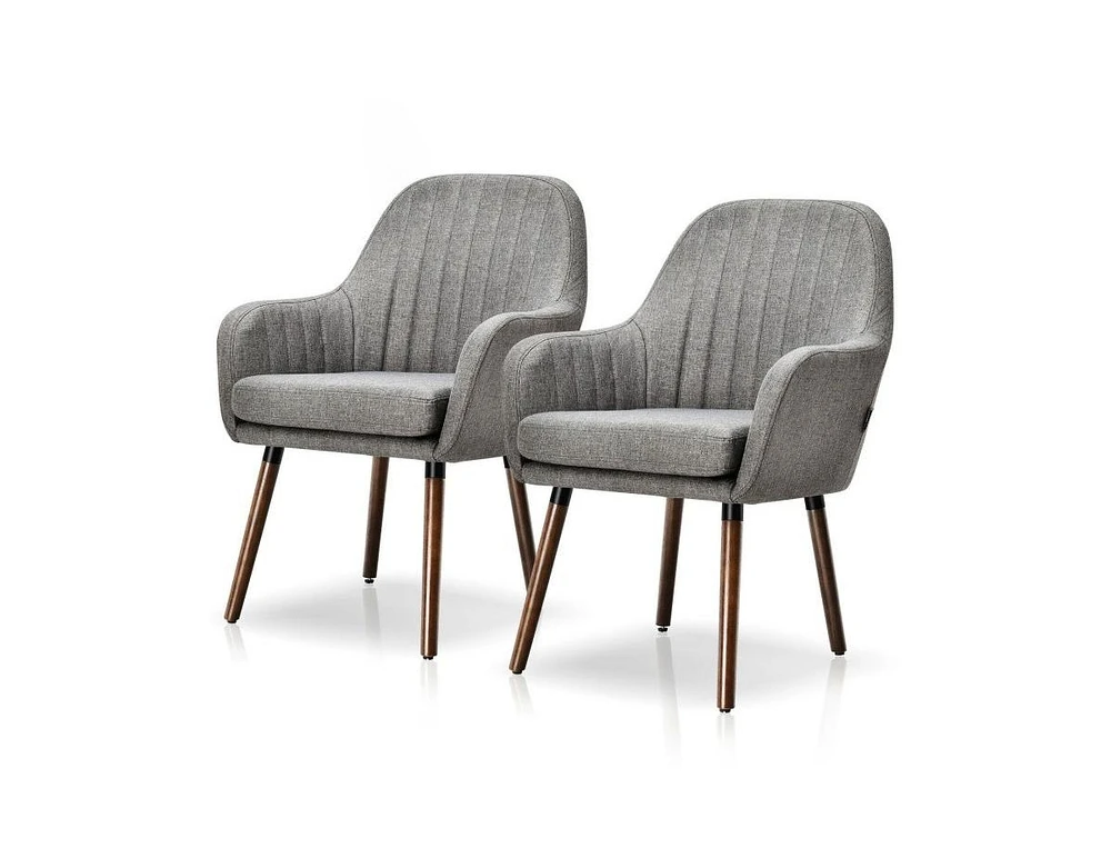 Slickblue Set of 2 Retro Grey Linen Upholstered Accent Chair with Stylish Wood Legs