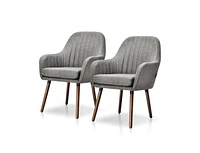 Slickblue Set of 2 Retro Grey Linen Upholstered Accent Chair with Stylish Wood Legs