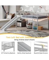 Gouun Twin Metal Loft Bed with Slide Safety Guardrails and Built-in Ladder