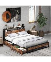 Gouun Queen Bed Frame with 2-Tier Storage Headboard and Charging Station-Queen Size