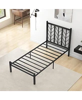 Gouun Twin Size Platform Bed with Headboard and Metal Frame-Twin Size