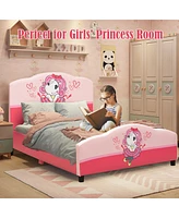 Gouun Kids Children Upholstered Platform Toddler Girl Pattern Bed
