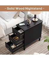Tribesigns Solid Wood End Table Set of 2, Fully Assembled Narrow Side Table with Drawers, Pre-Assembled Nightstand Slim Bedside Table for Small Spaces