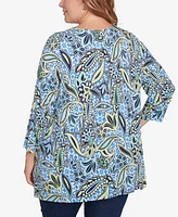 Ruby Rd. Plus Bali Ikat Paisley Lace Neck Top