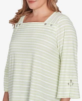 Ruby Rd. Plus Ribbon Stripe Laced Sleeve Top