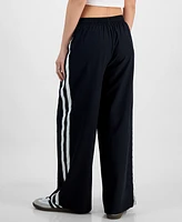 Hippie Rose Juniors' Side-Stripe Wide-Leg Track Pants